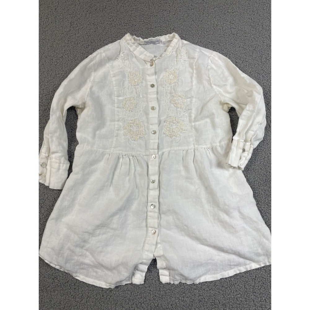 Modissima Made in Italy white Ladies Sz. small 100% Linen Top 3/4 sleeve blouse